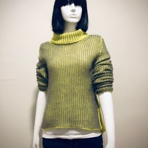 NWOT • Woven Sweater • Dark Gray / Neon Yellow